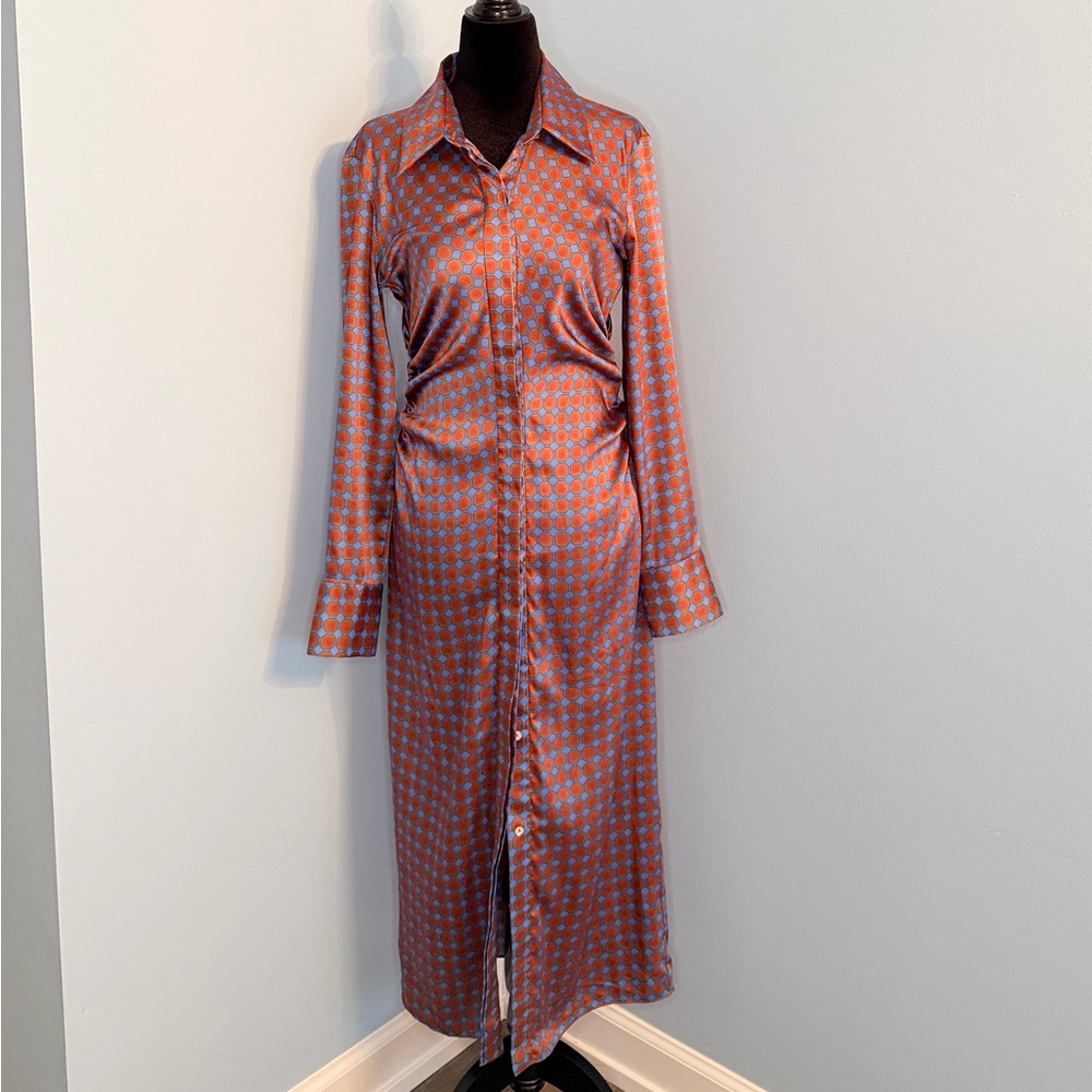 Zara Satin Shirt Dress with Hidden Buttons
